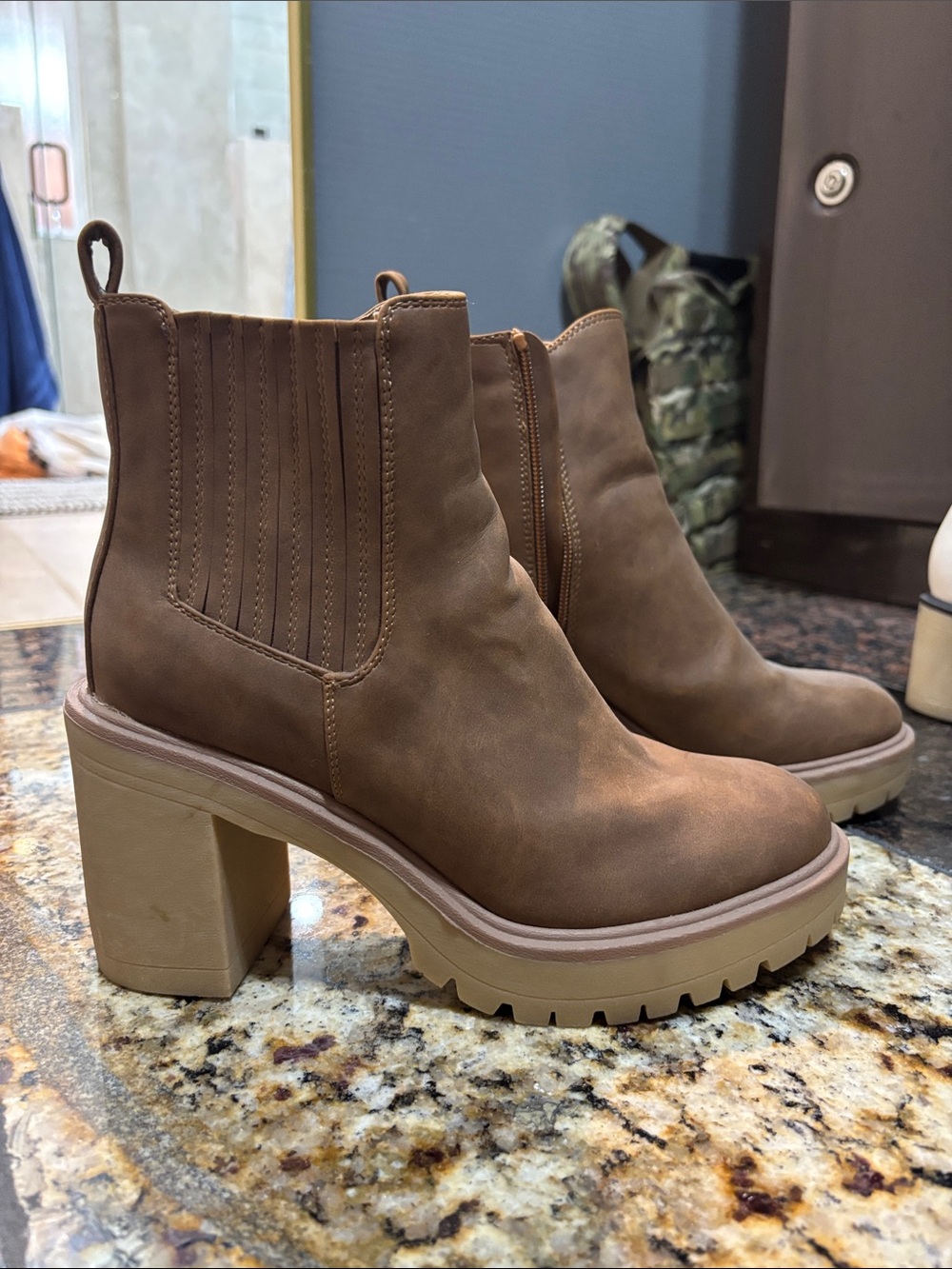 Dolce Vita Tan Brown Chunky Chelsea Heeled Boots